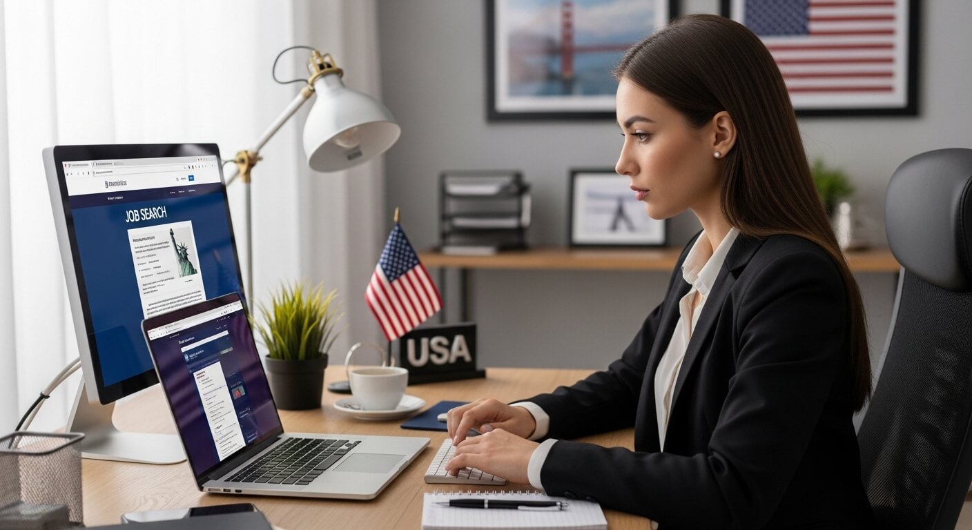 latest job USA search online using laptop by professional